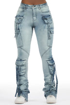 Rakesha Light Wash Cargo Super Stacked Jean