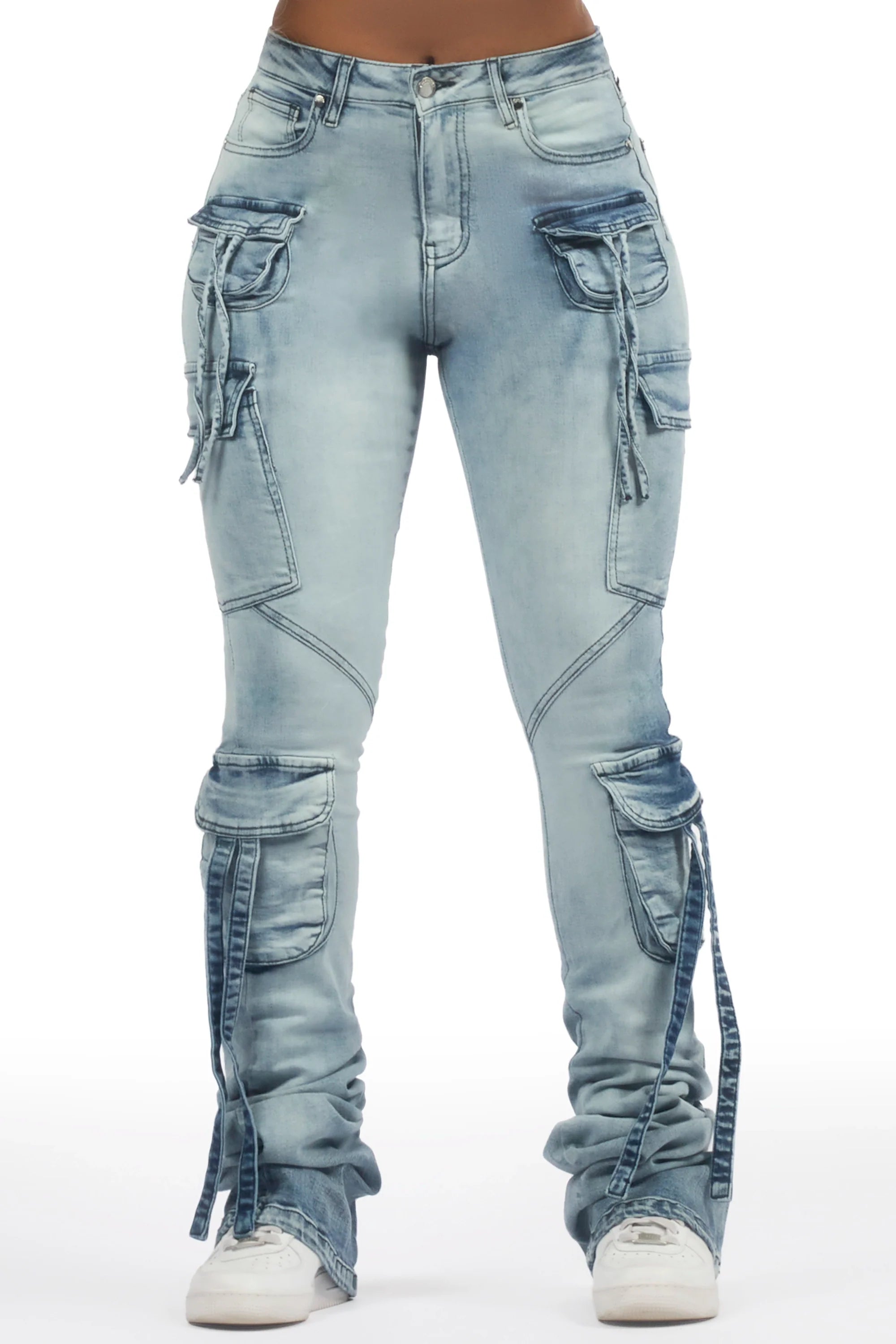 Rakesha Light Wash Cargo Super Stacked Jean