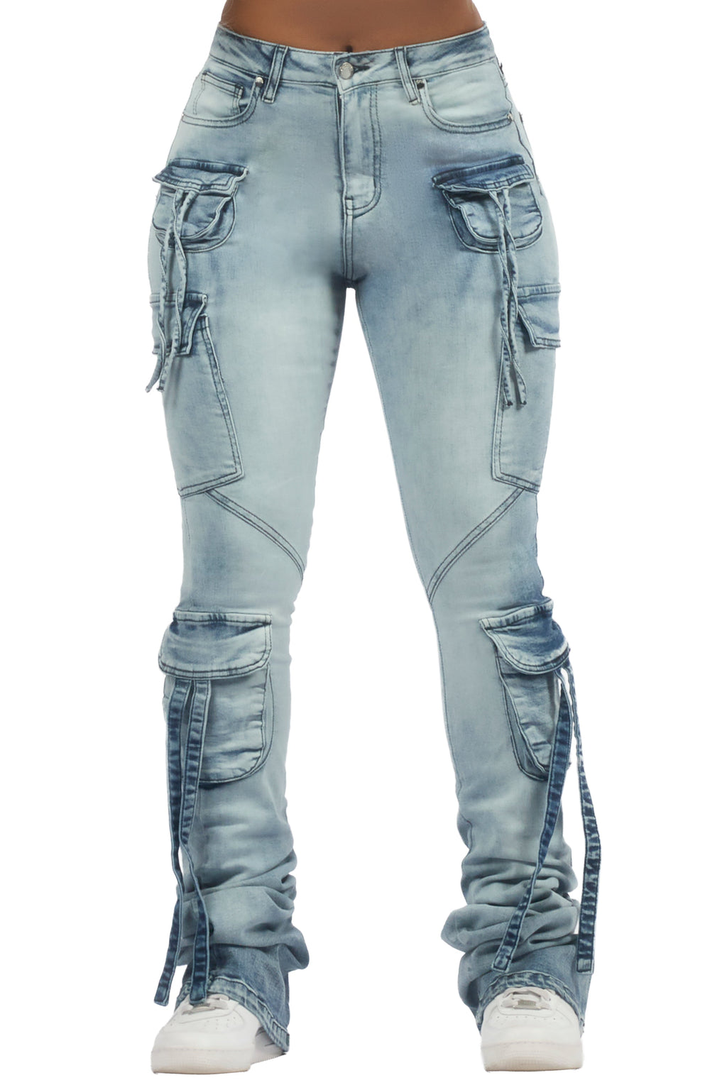 Rakesha Light Wash Cargo Super Stacked Jean