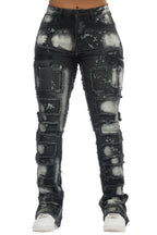 Ramia Black Bleach Stacked Flare Jean