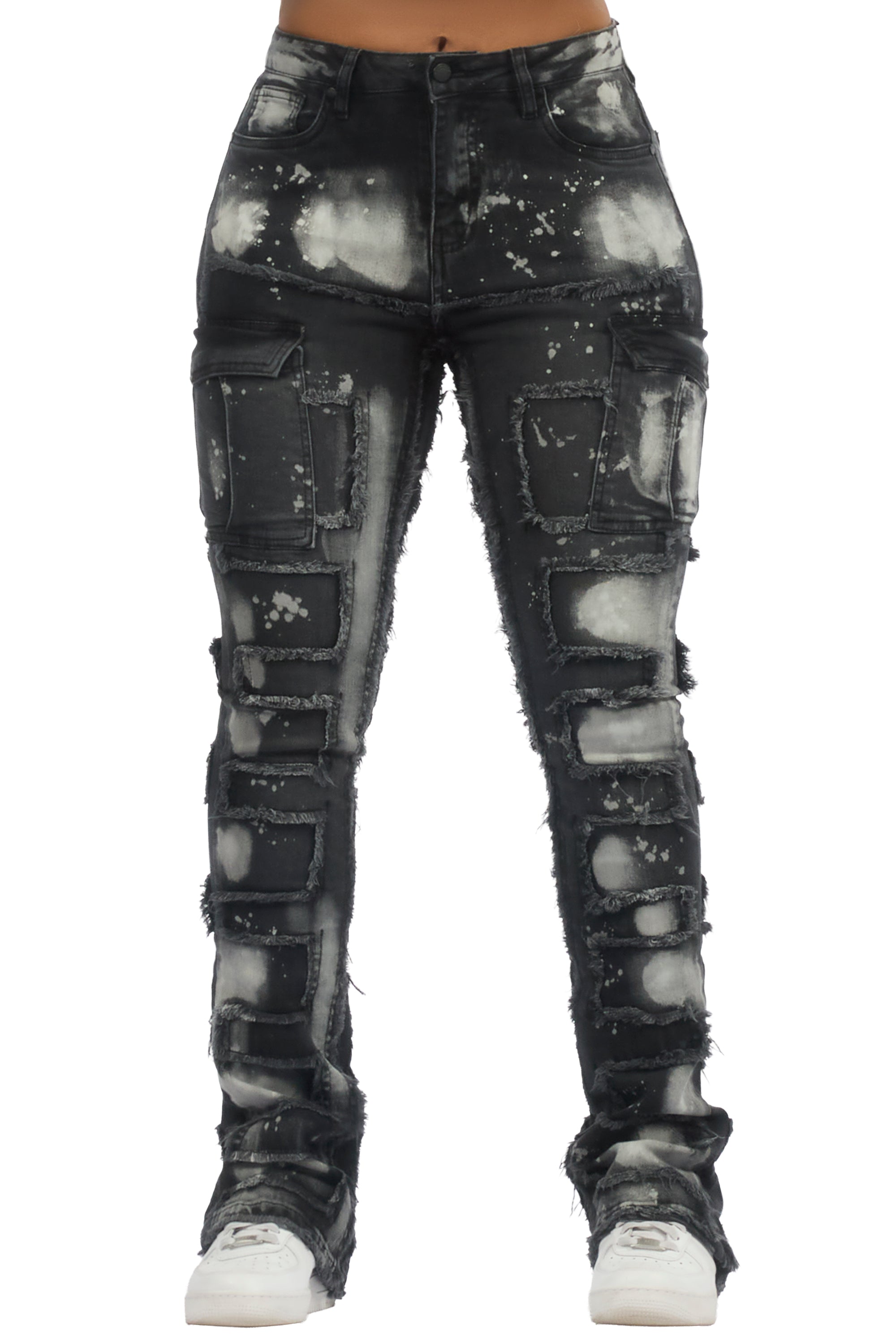 Ramia Black Bleach Stacked Flare Jean