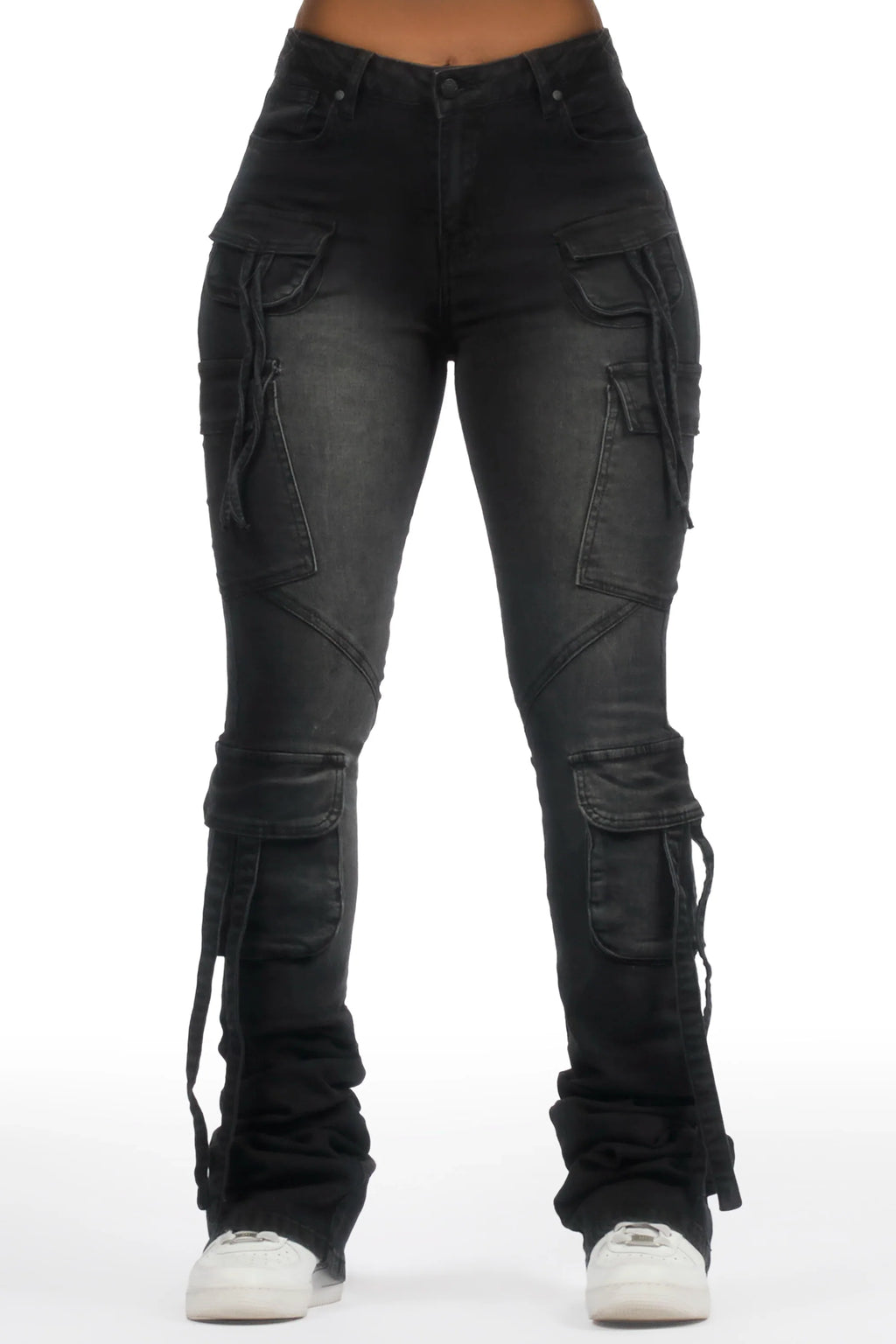 Rakesha Black Wash Cargo Super Stacked Jean