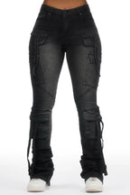 Rakesha Black Wash Cargo Super Stacked Jean