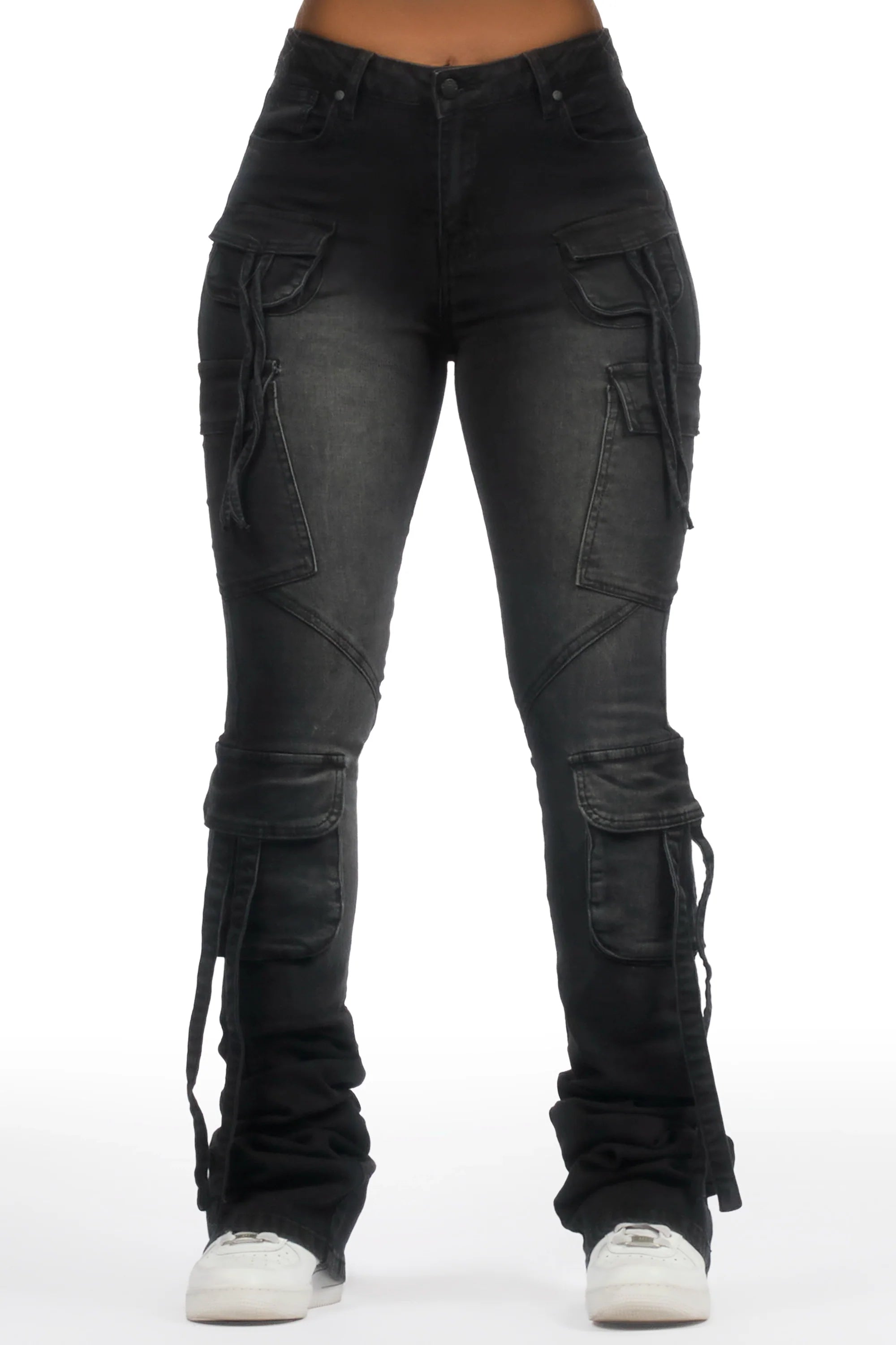 Rakesha Black Wash Cargo Super Stacked Jean