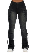 Rakesha Black Wash Cargo Super Stacked Jean
