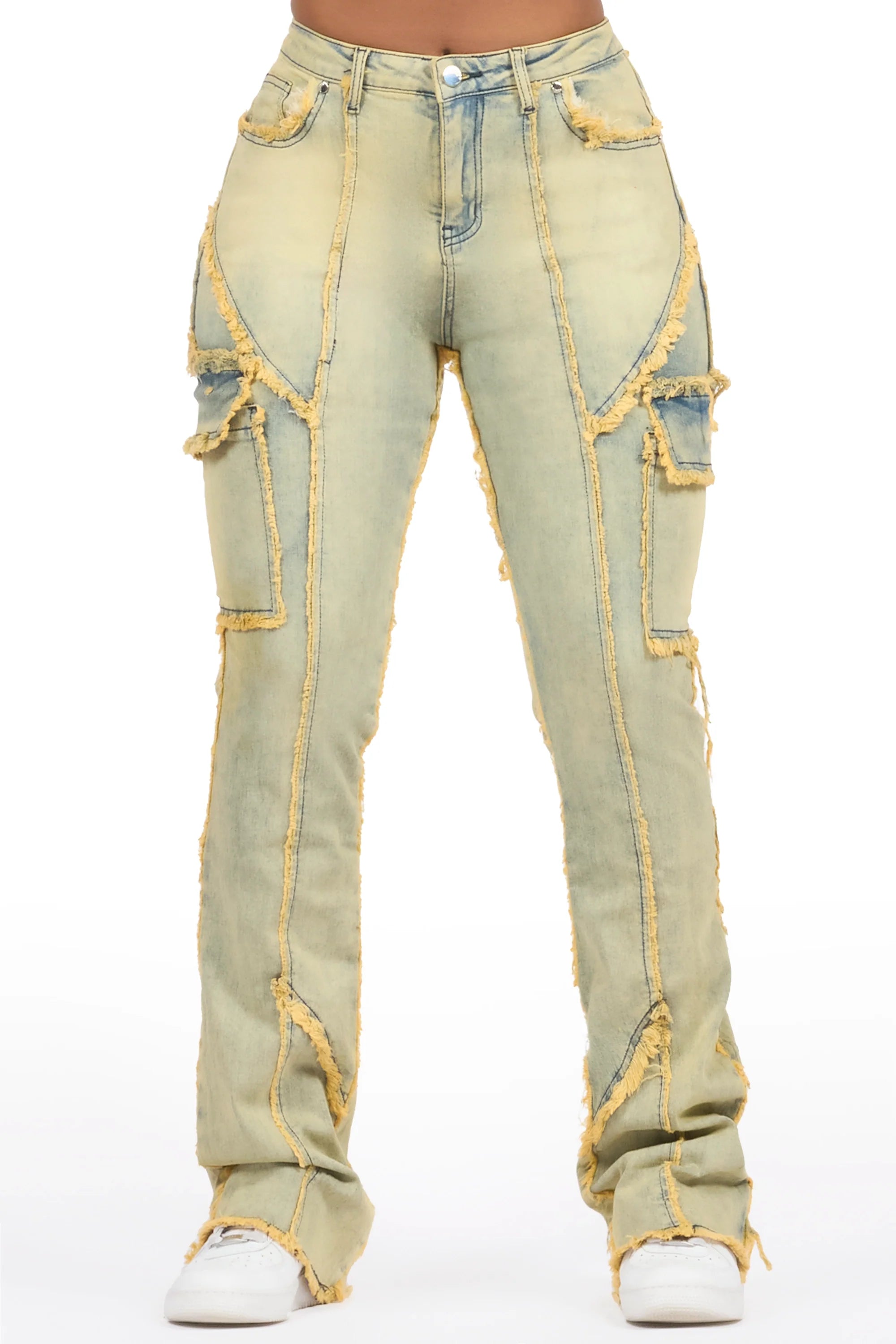 Keshia Dirty Blue Wash Stacked Flare Jean