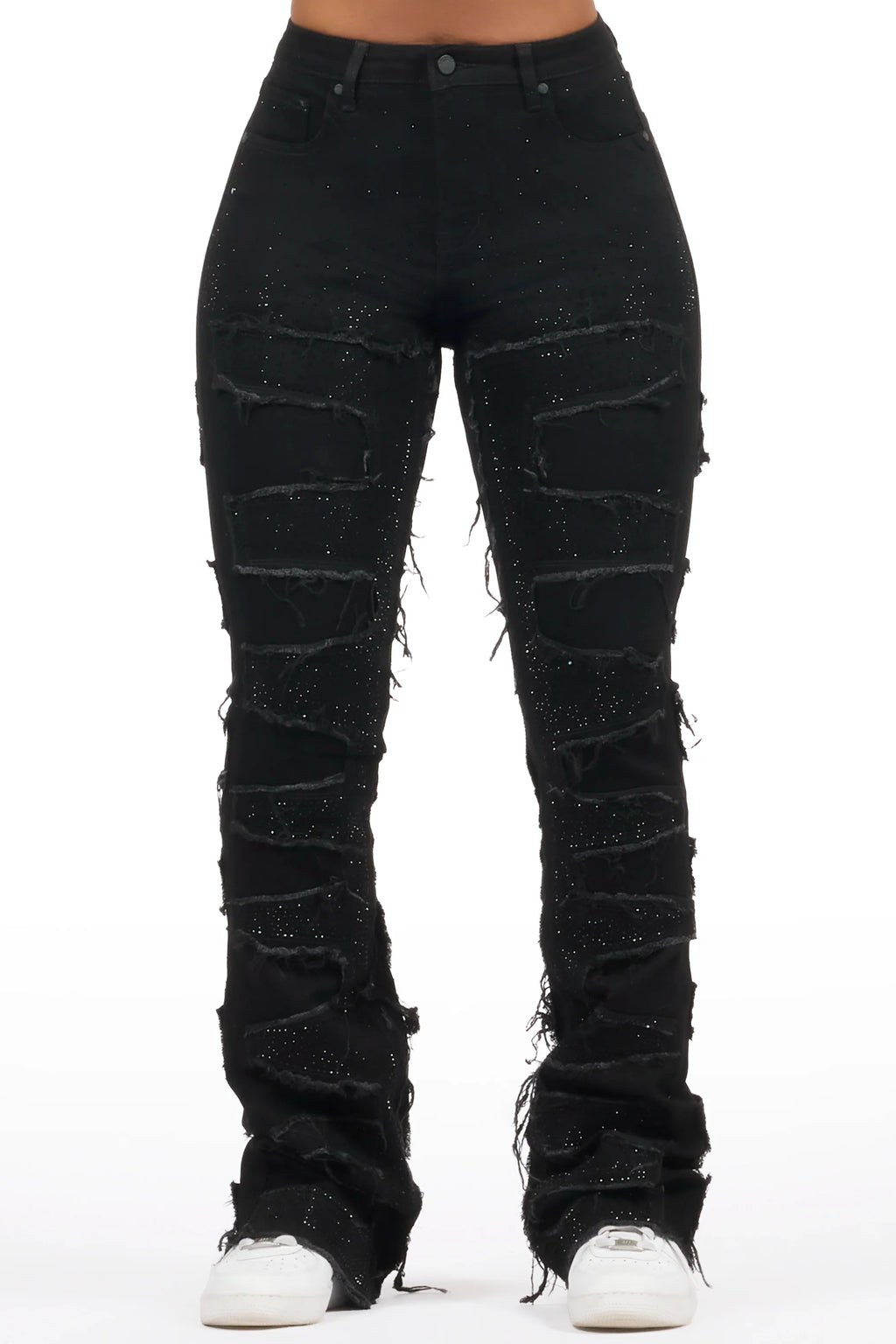 Zariyah Black Rhinestone Stacked Flare Jean