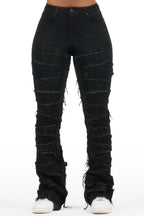 Zariyah Black Rhinestone Stacked Flare Jean