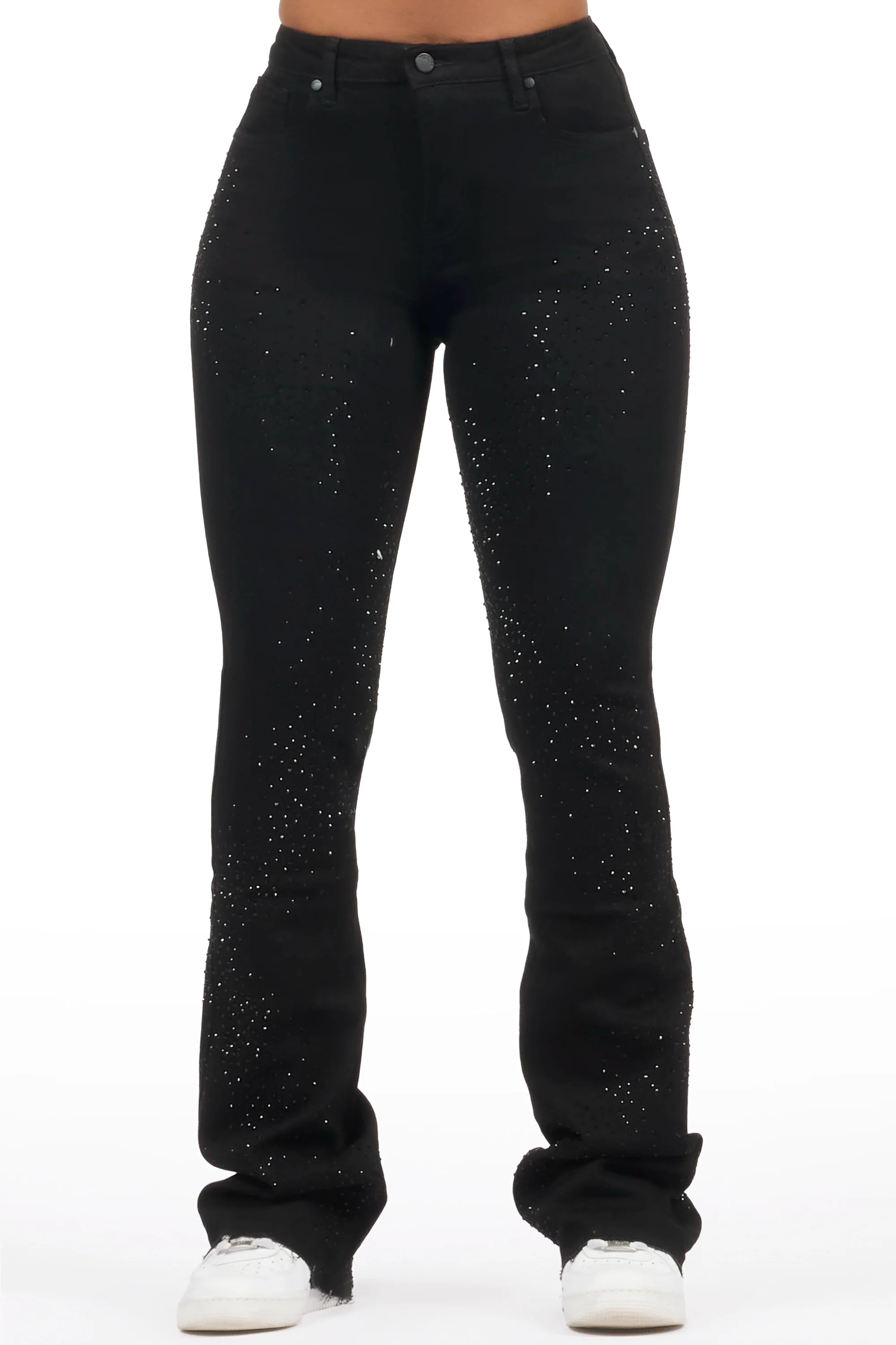 Brigette Black Rhinestone Stacked Flare Jean