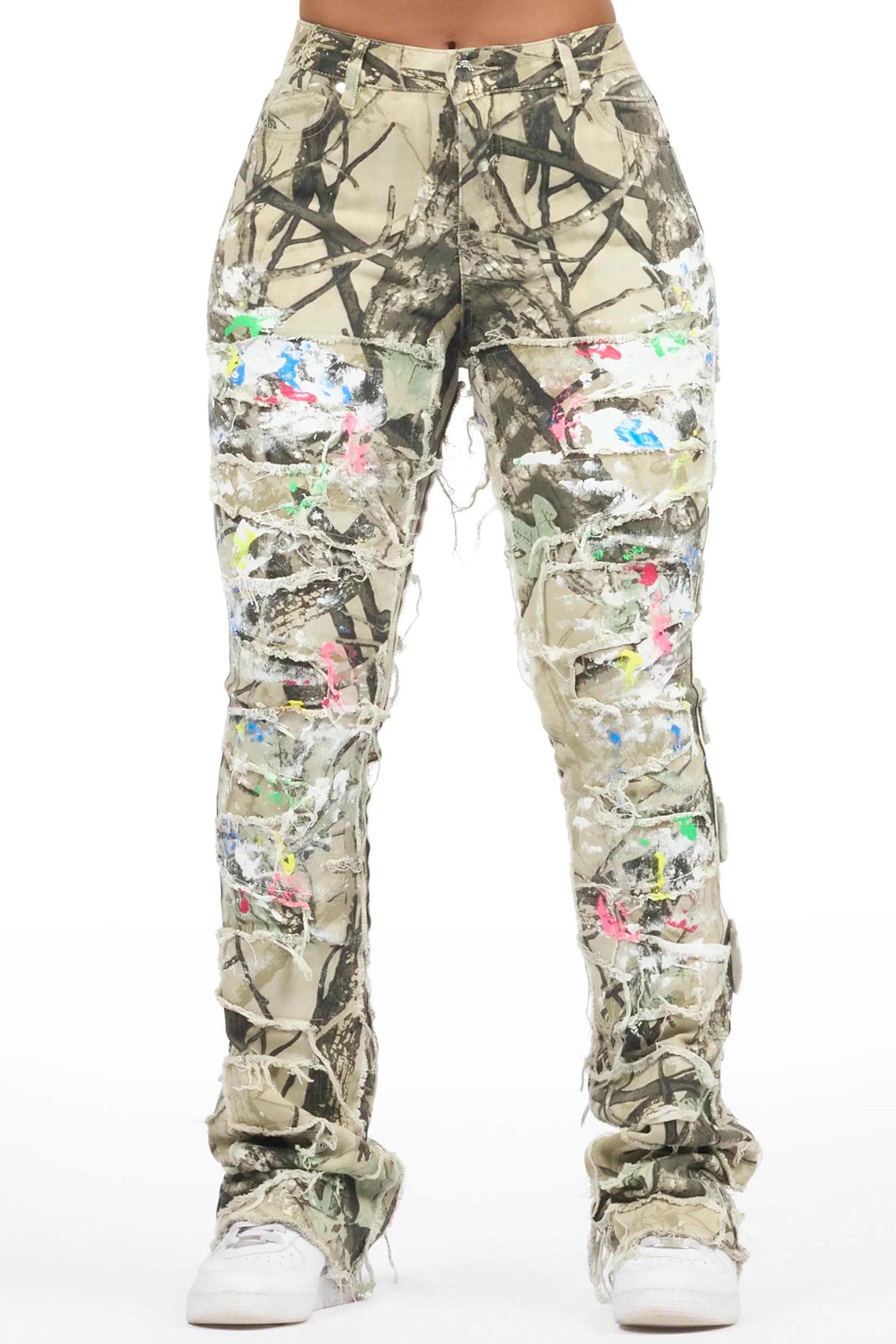 Raeshell Tree Camo Painted Stacked Jean