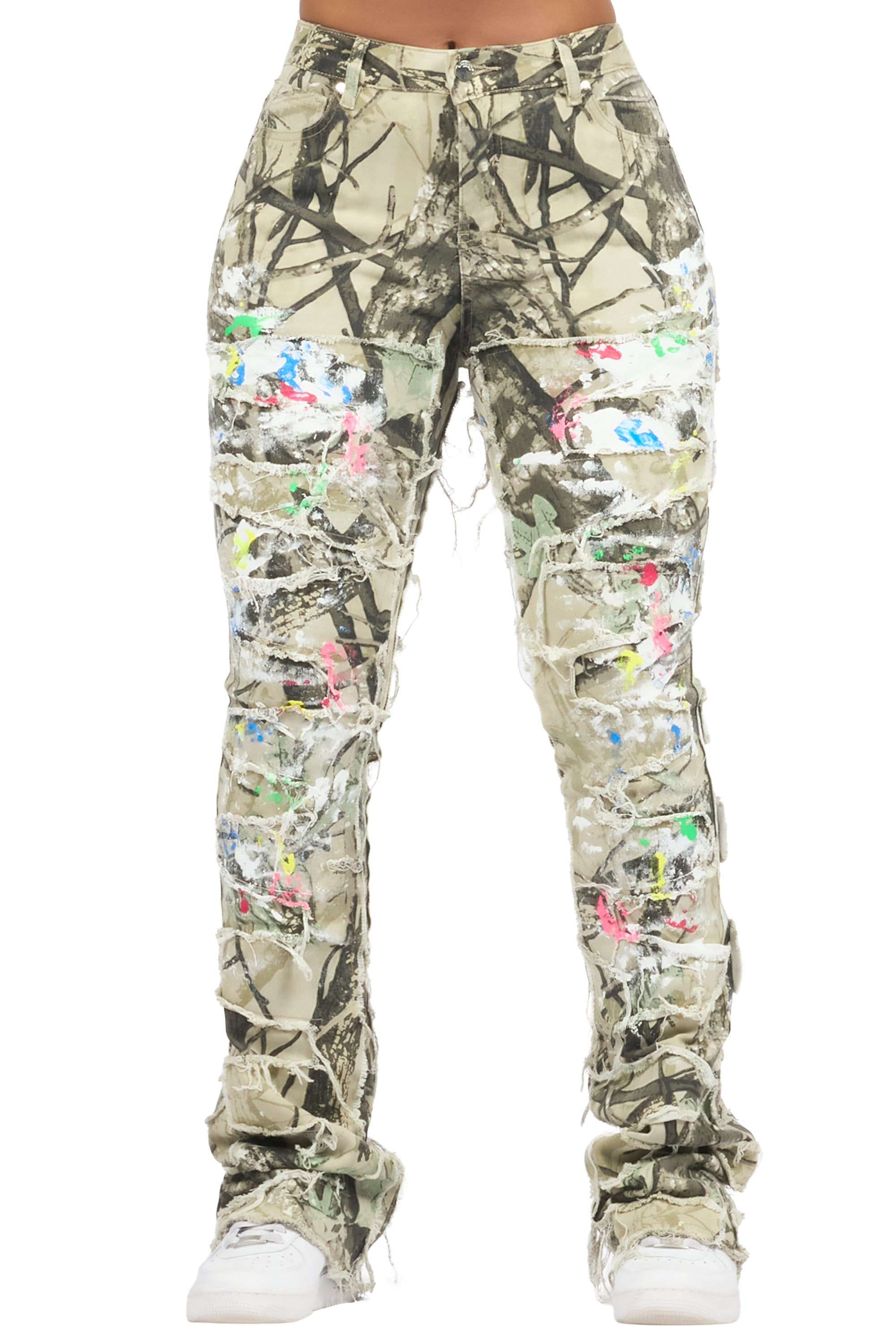 Raeshell Tree Camo Painted Stacked Jean