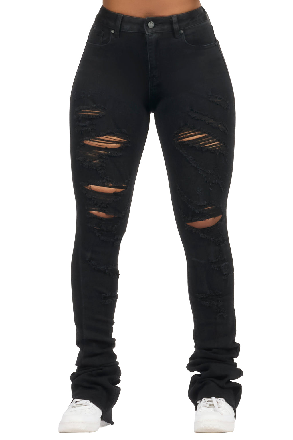 Teyja Black Distressed Super Stacked Jean