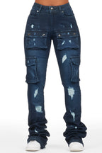 Noor Dark Wash Cargo Super Stacked Jean