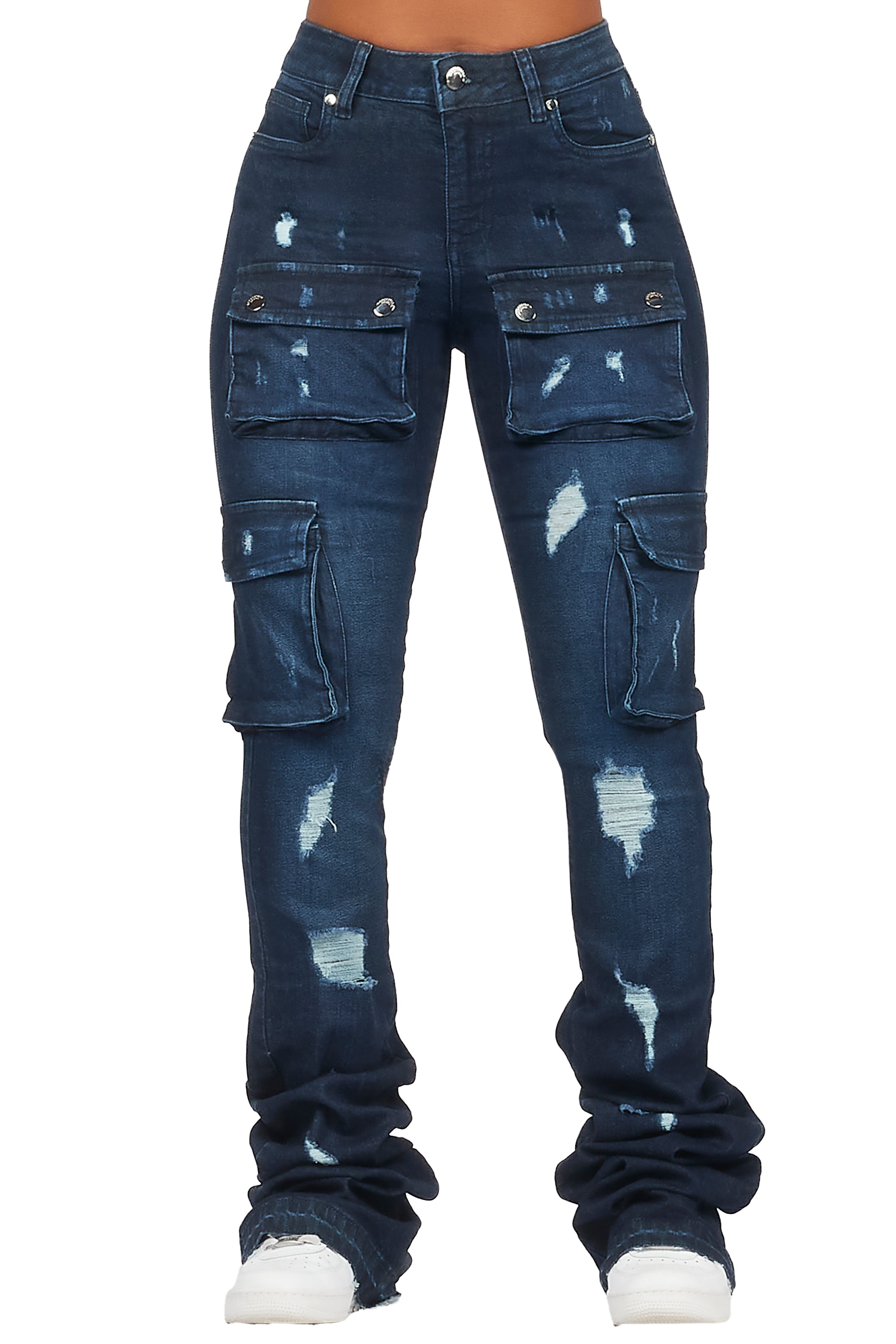 Noor Dark Wash Cargo Super Stacked Jean