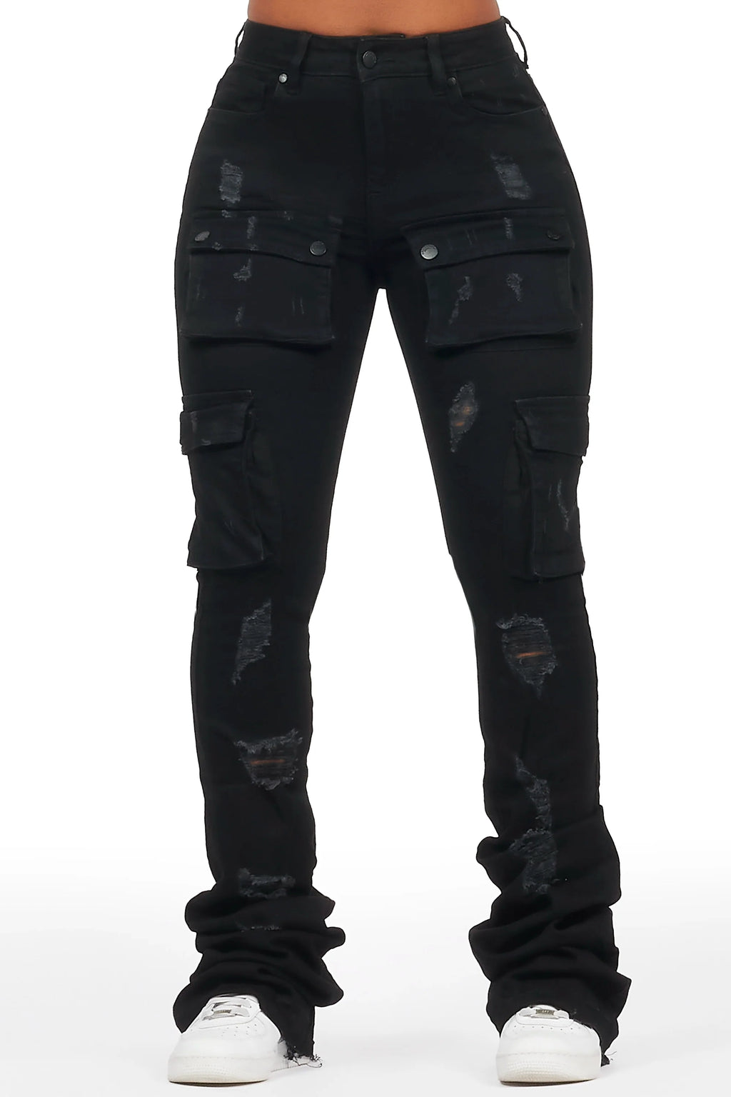 Noor Black Cargo Super Stacked Jean