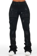 Noor Black Cargo Super Stacked Jean