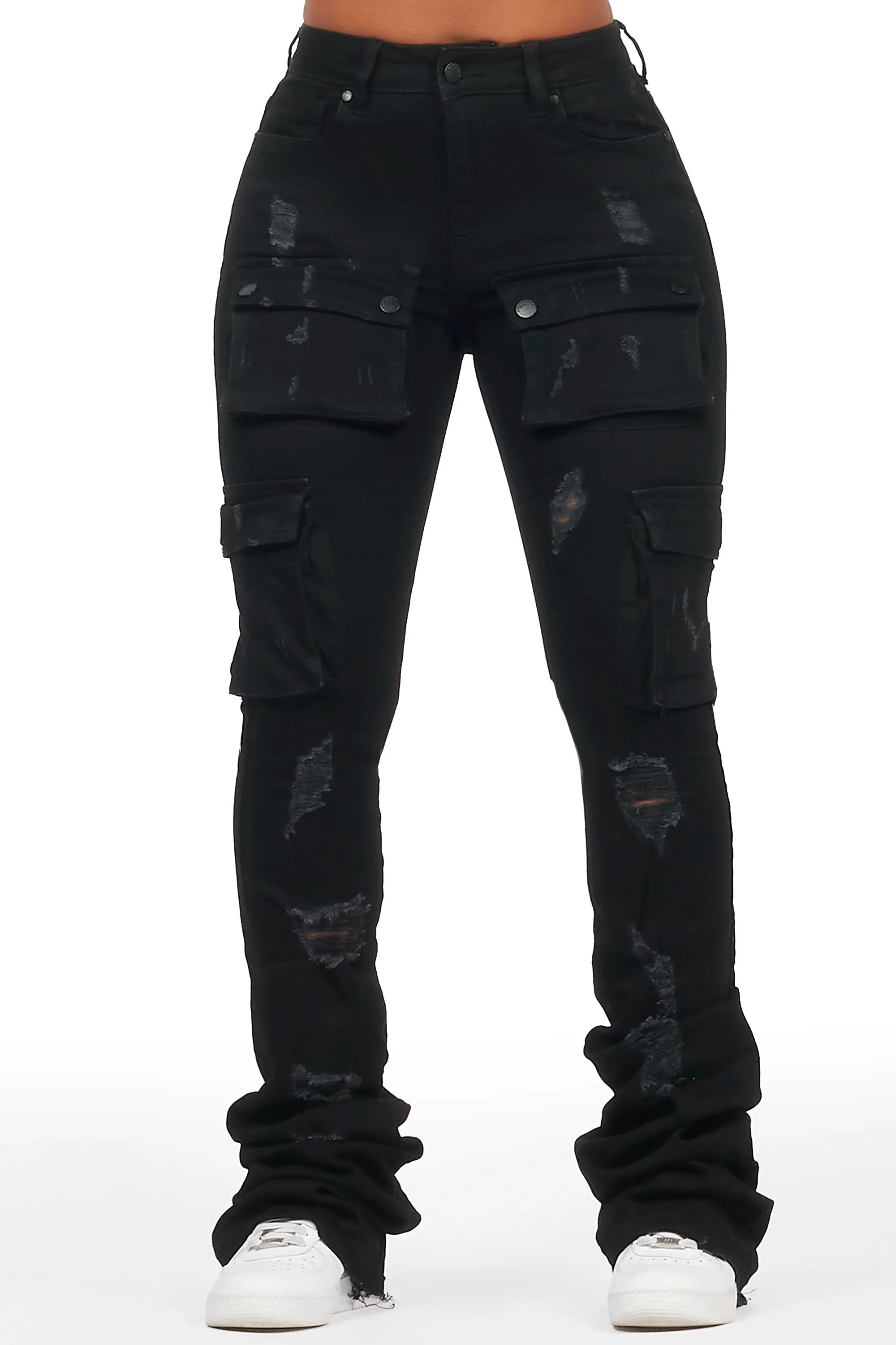 Noor Black Cargo Super Stacked Jean