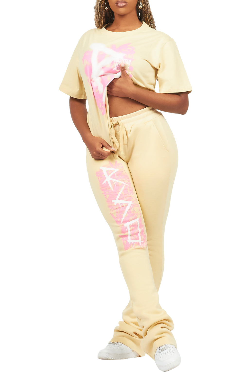 Nahomy Beige T-Shirt Trackset