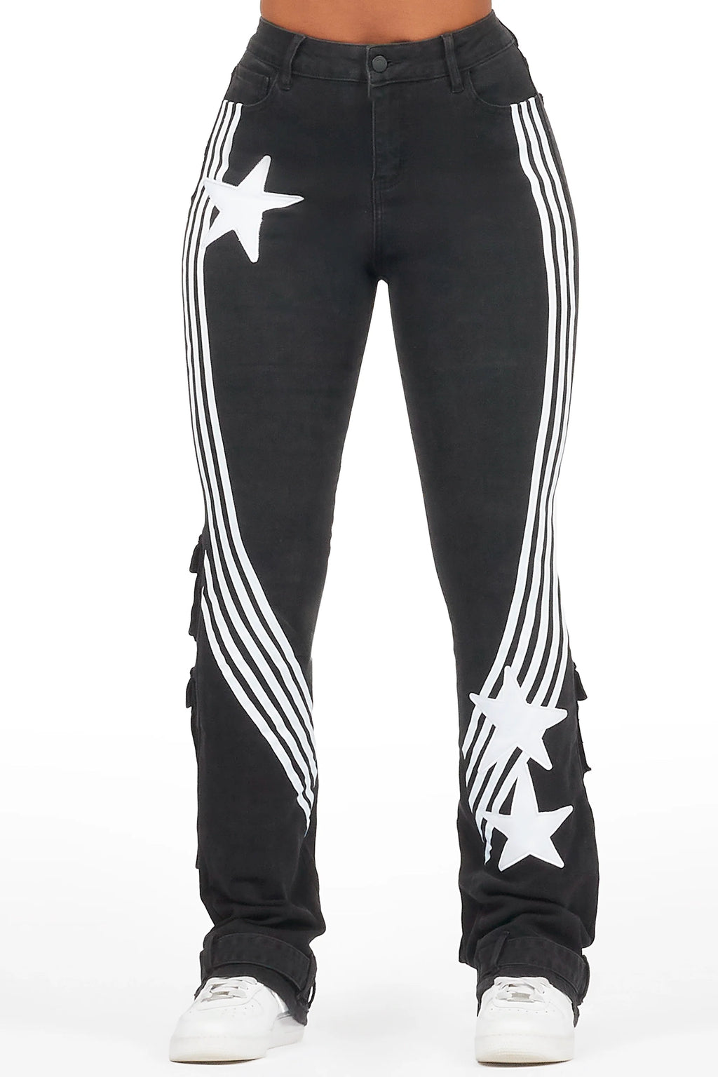 Jaziya Black Stacked Flare Jean