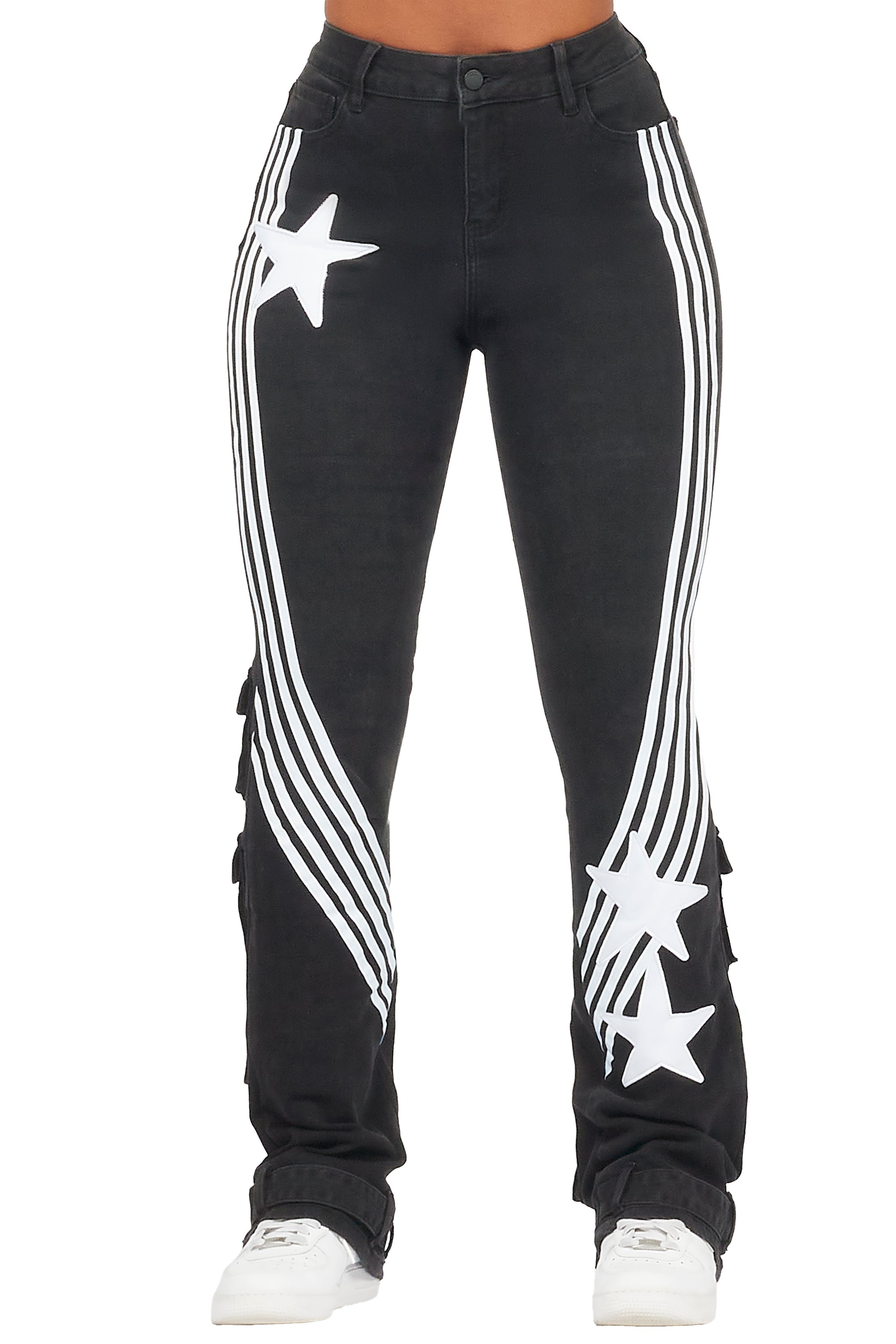 Jaziya Black Stacked Flare Jean