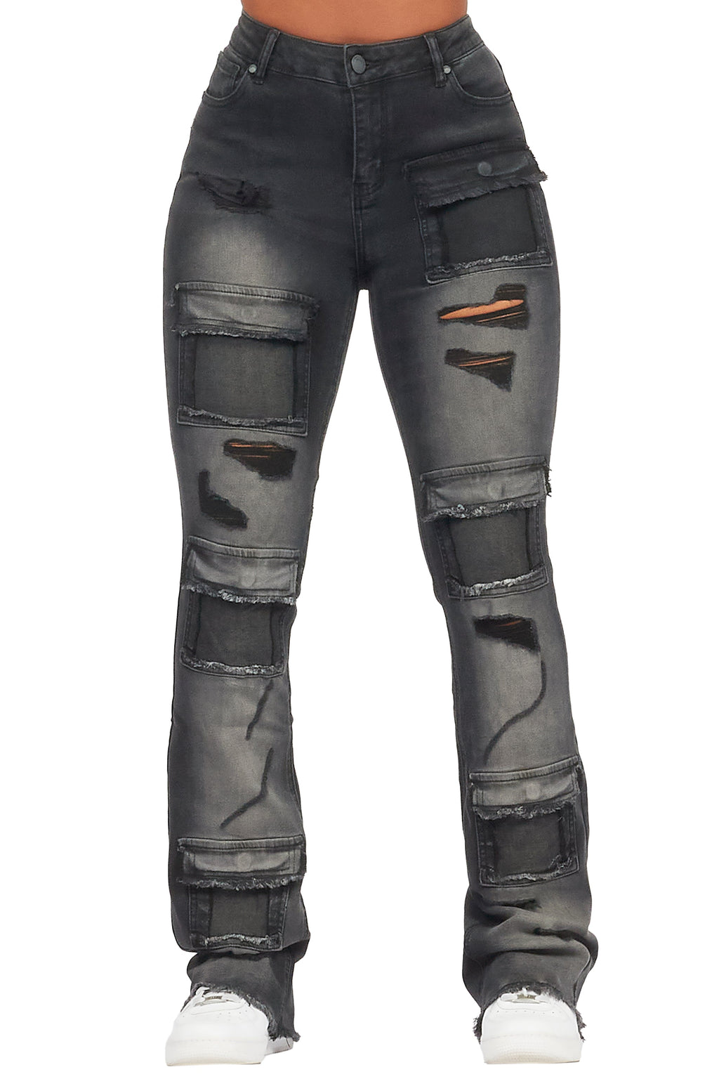 Mashawi Black Stacked Flare Jean