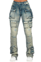 Chabria Tinted Dark Wash Stacked Flare Jean