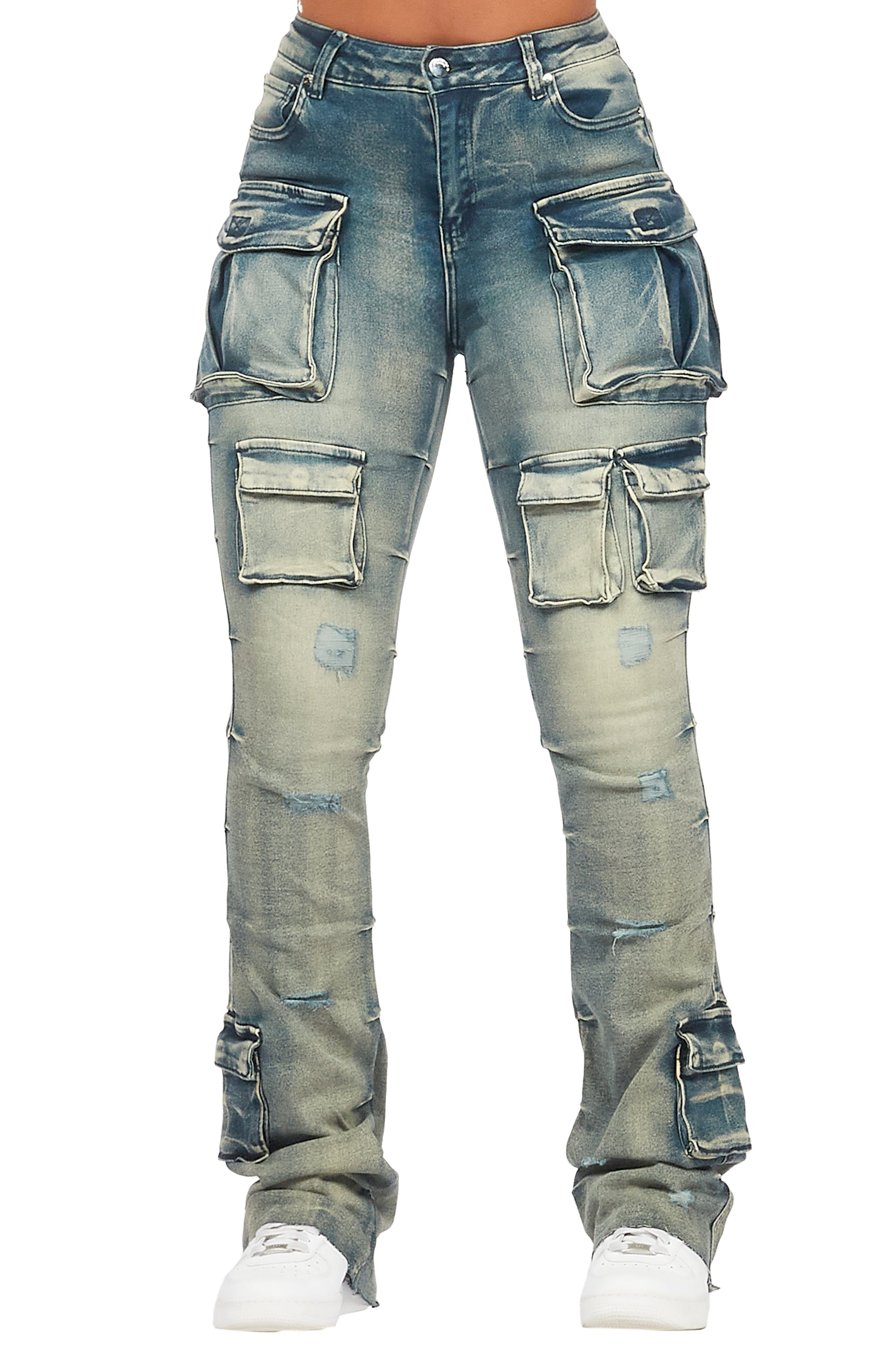 Chabria Tinted Dark Wash Stacked Flare Jean