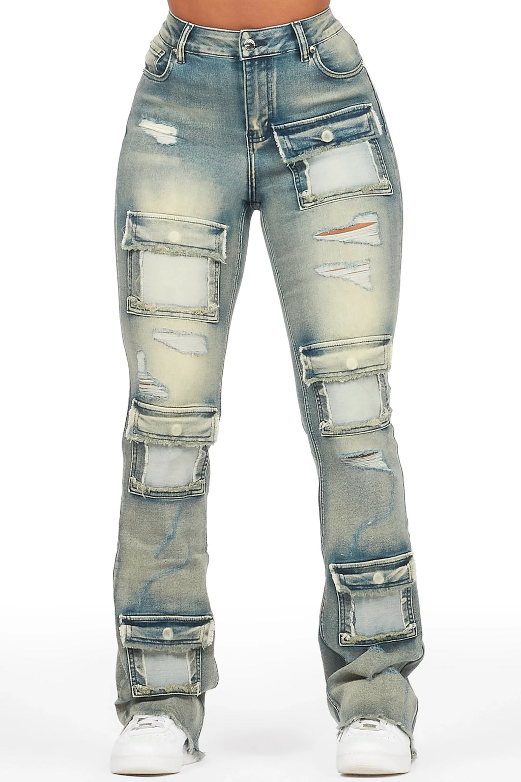 Mashawi Tinted Dark Wash Stacked Flare Jean