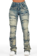 Mikayla Tinted Dark Wash Stacked Flare Jean