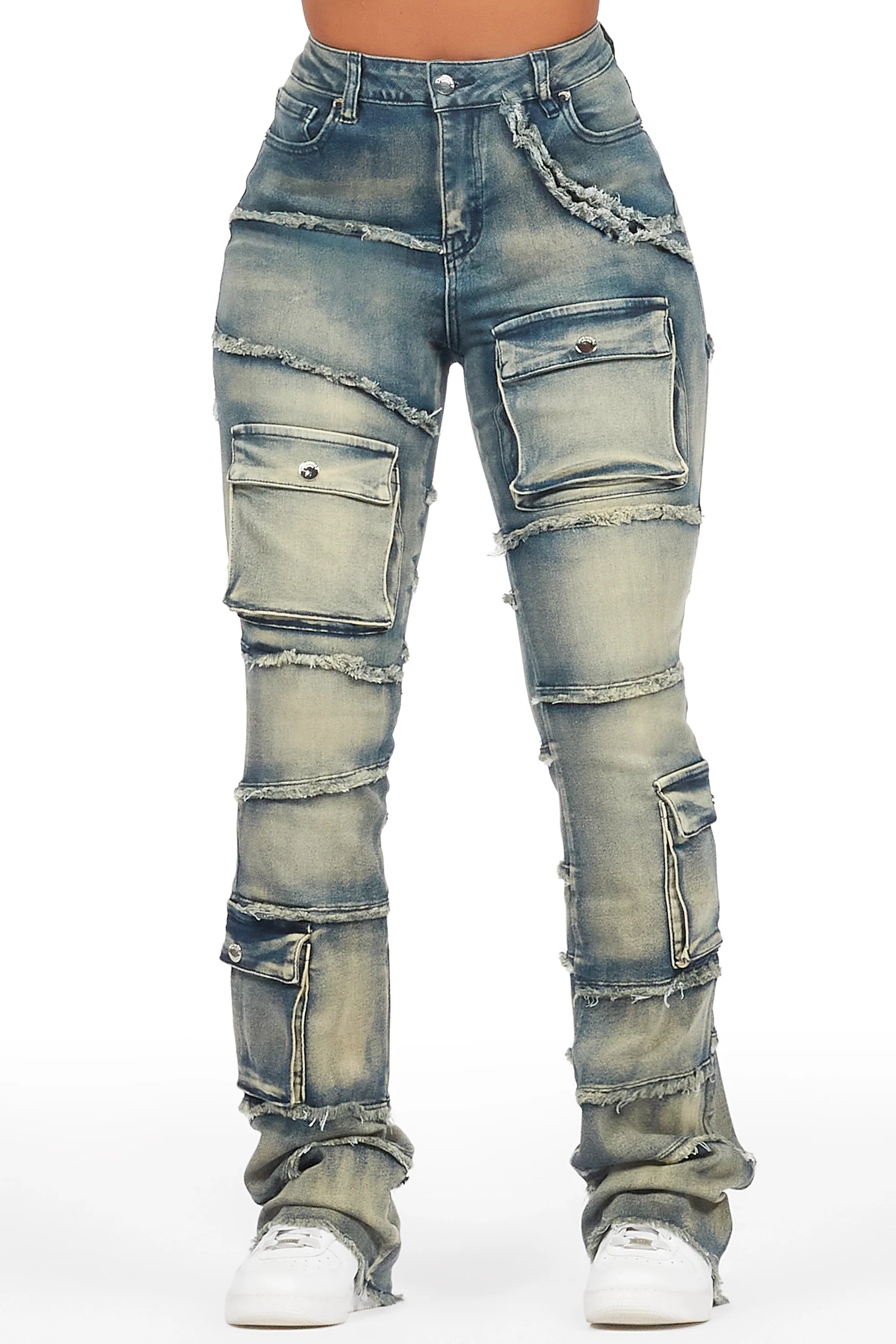Mikayla Tinted Dark Wash Stacked Flare Jean