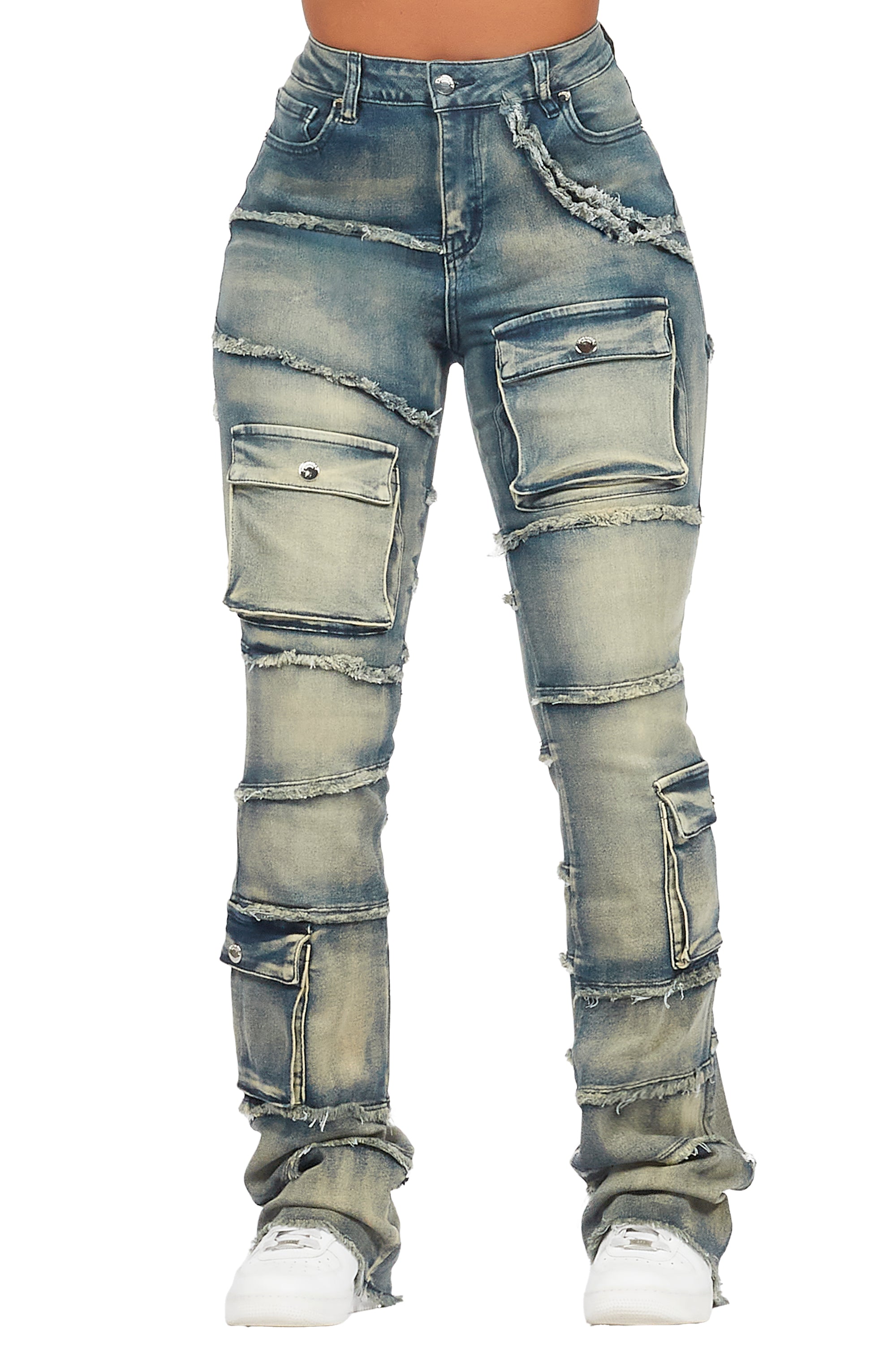 Mikayla Tinted Dark Wash Stacked Flare Jean