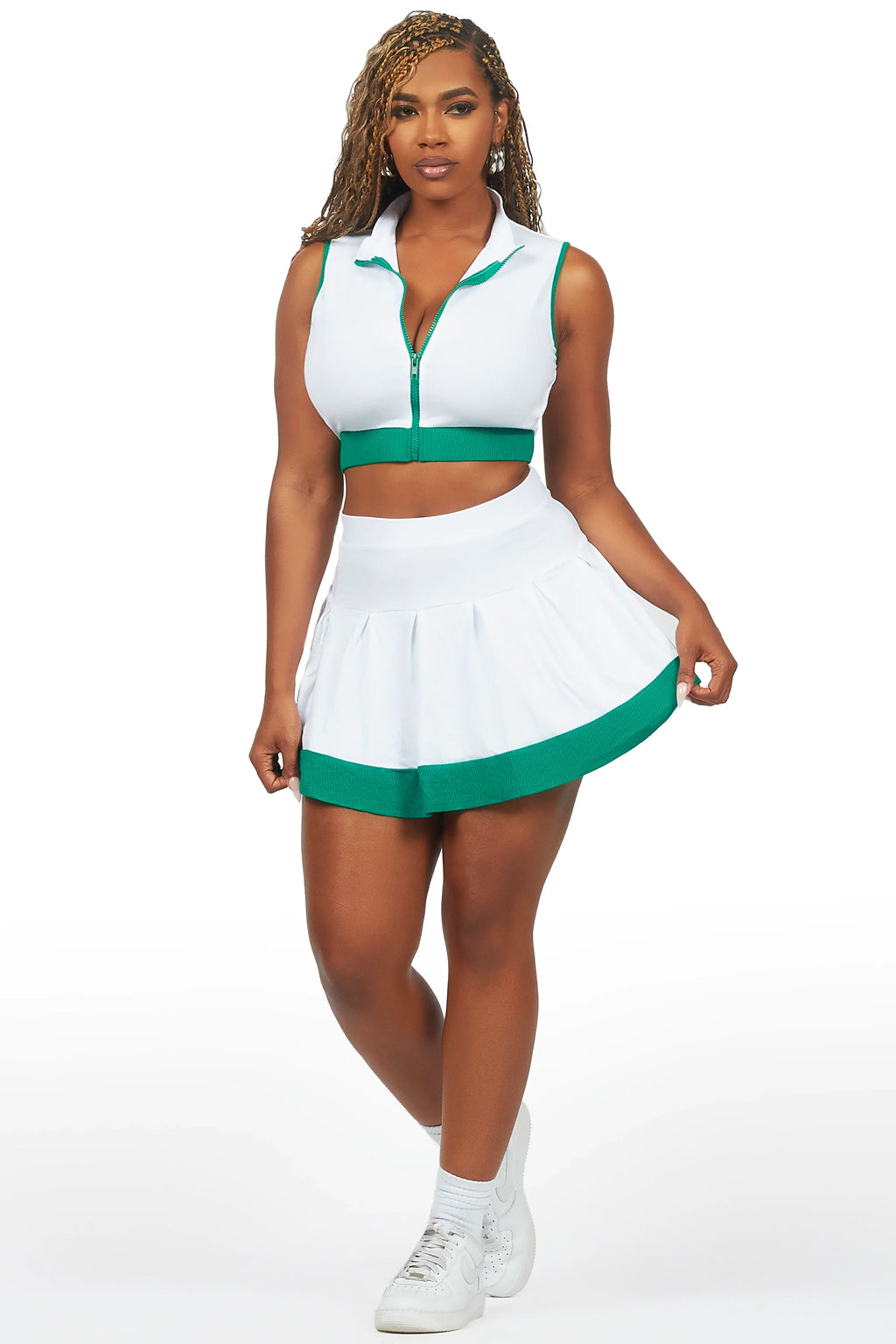 Alaiyh White/Green Skirt Set