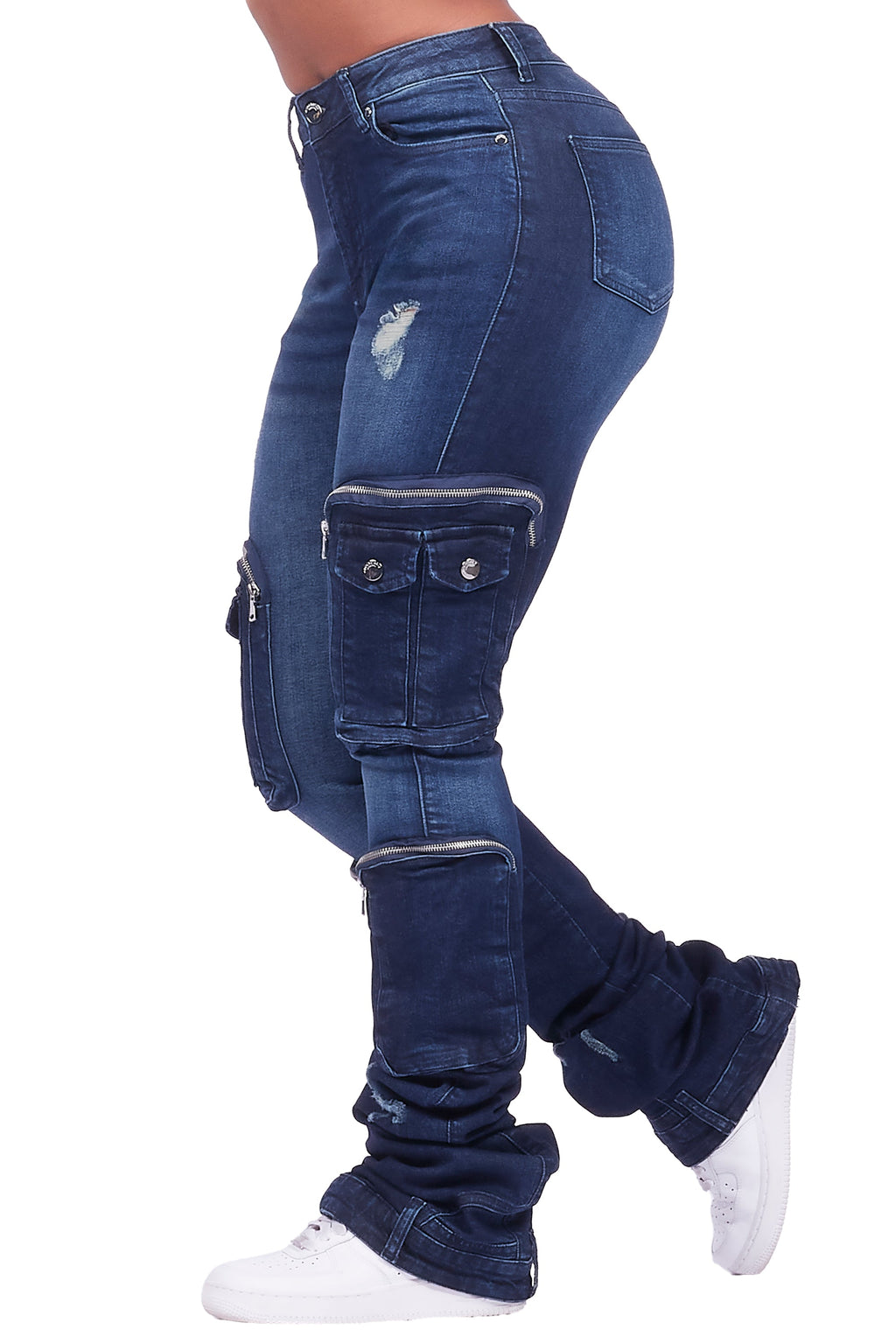 Alisson Dark Wash Cargo Super Stacked Jean