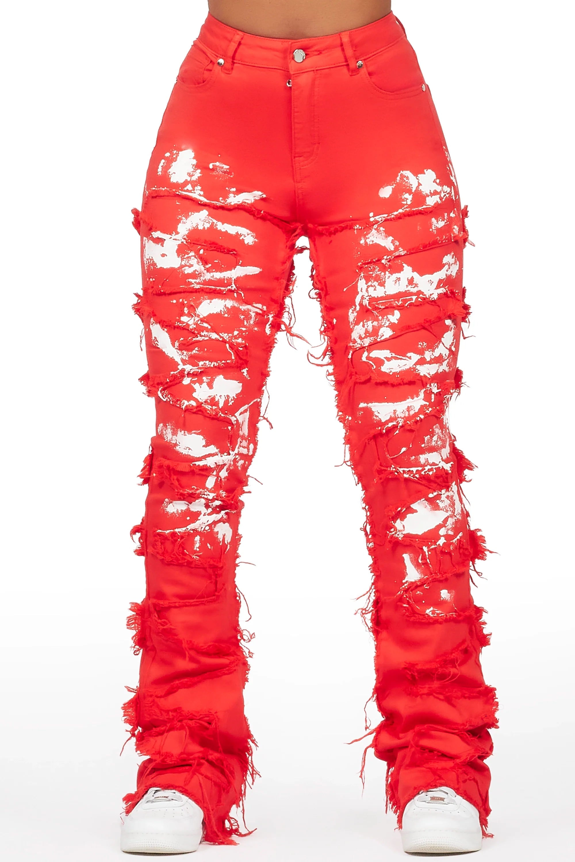 Kristen Red Painted Stacked Jean