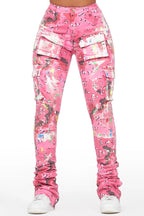 Brandie Pink Camo Painted Super Stacked Jean