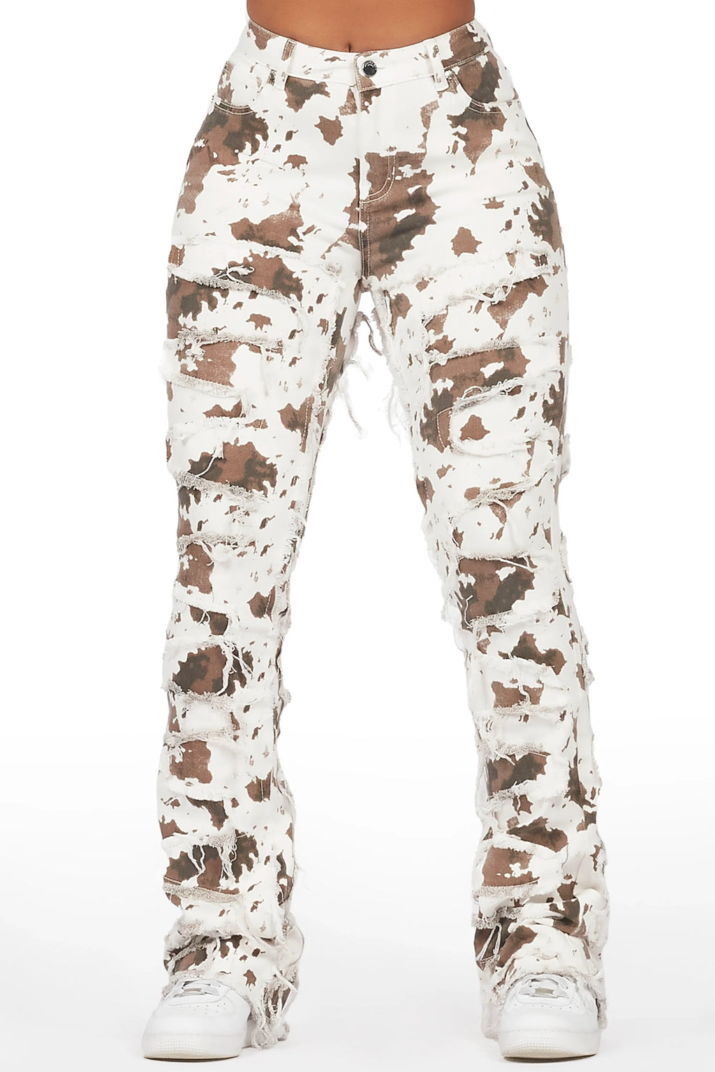 Zariyah Cow Print Stacked Flare Jean