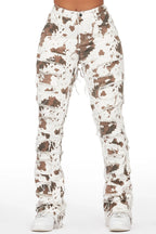 Zariyah Cow Print Stacked Flare Jean