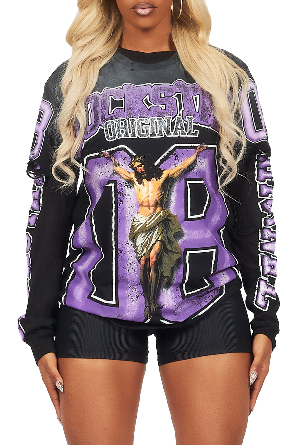 Tariqa Black/Purple Double Layer Graphic T-Shirt