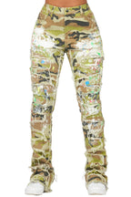 Raeshell Green Camo Painted Stacked Jean