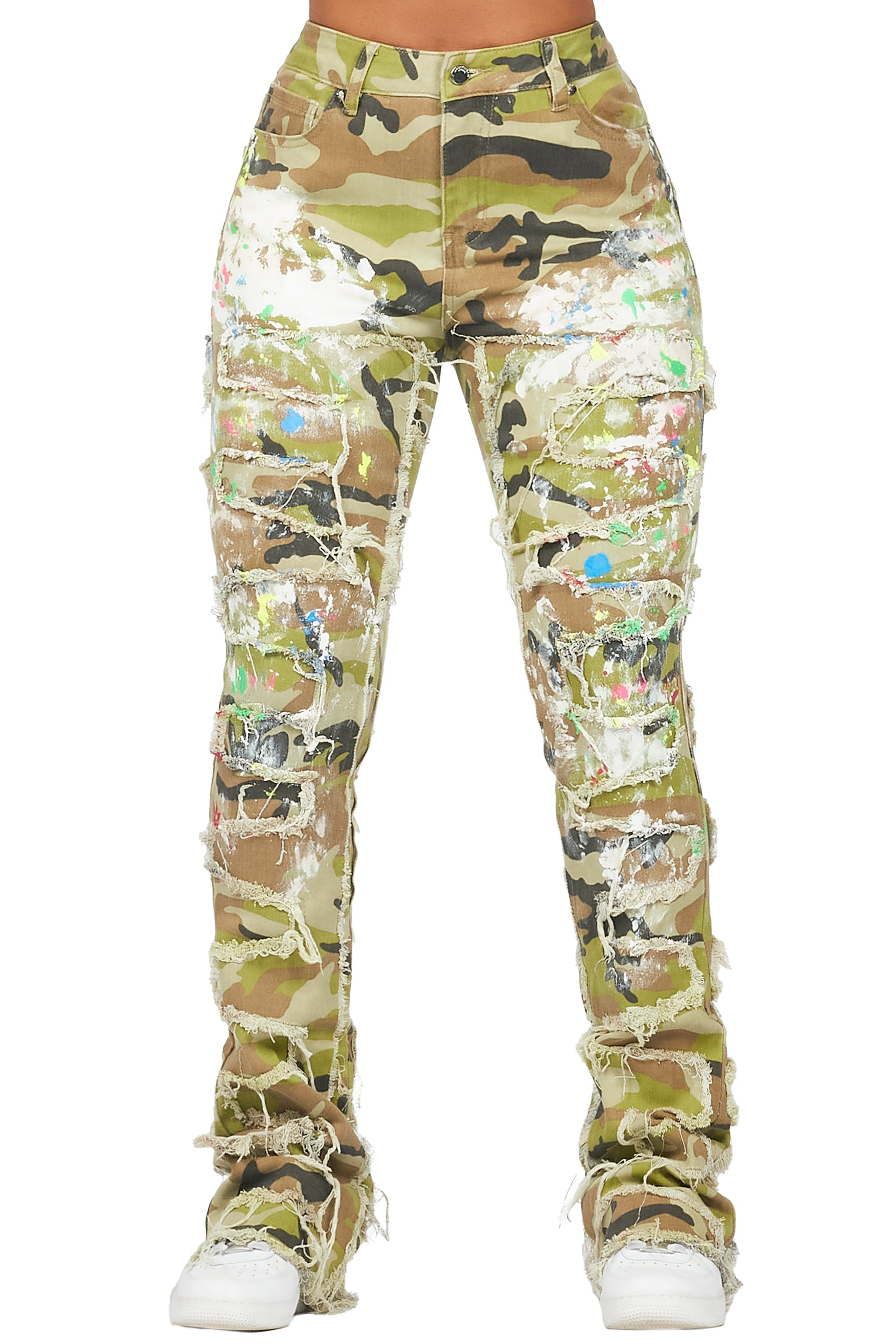 Raeshell Green Camo Painted Stacked Jean