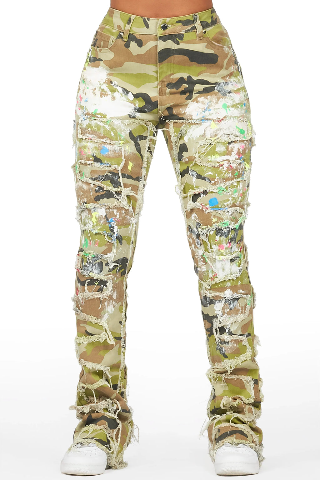 Raeshell Green Camo Painted Stacked Jean