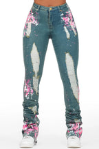 Terrika Tinted Dark Wash Painted Super Stacked Jean