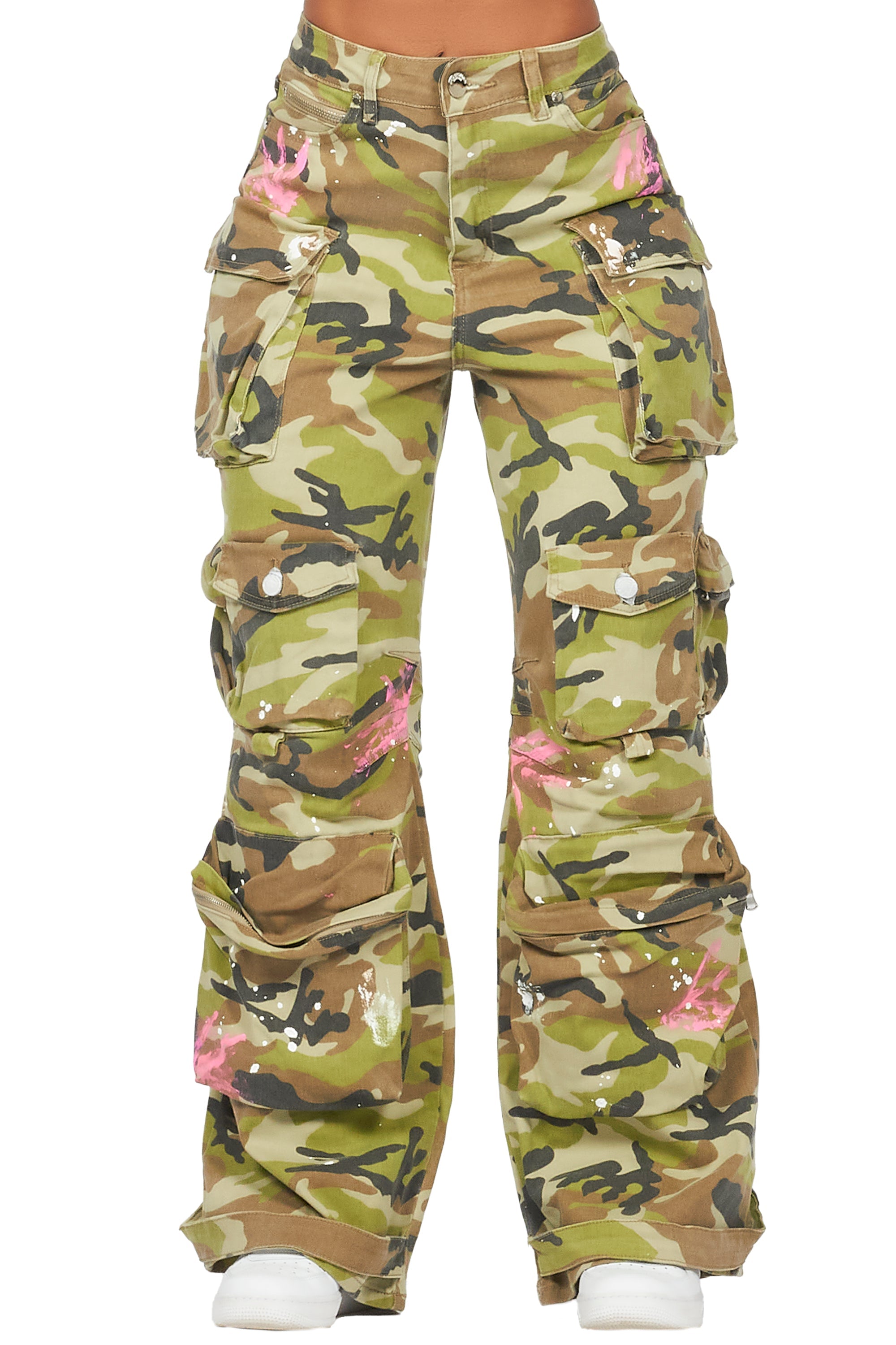Da'nysha Green Camo Painted Wide Leg Jean