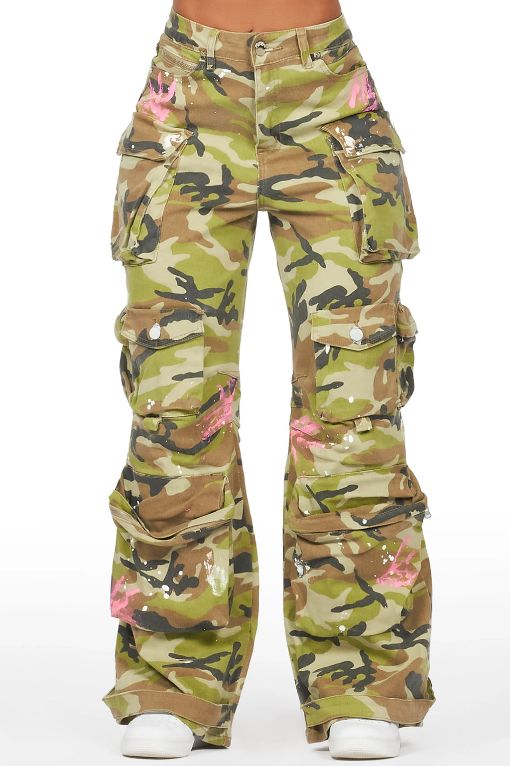 Da'nysha Green Camo Painted Wide Leg Jean