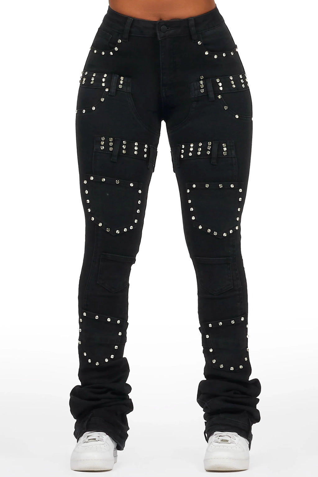 Vicky Black Rhinestone Super Stacked Jean