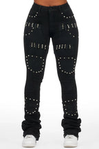 Vicky Black Rhinestone Super Stacked Jean