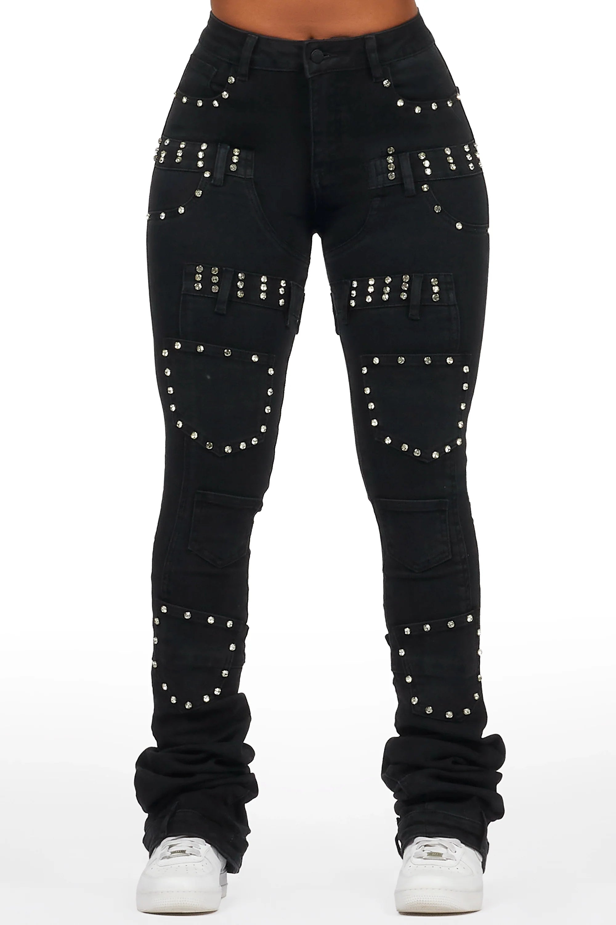 Vicky Black Rhinestone Super Stacked Jean