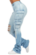 Vixen Light Wash Distressed Cargo Super Stacked Jean