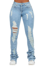 Got A Crush Light Wash Distressed Super Stacked Jean