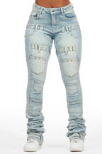 Vicky Light Wash Rhinestone Super Stacked Jean